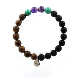 Armband Perlen Malachit Aus Kongo +Amethyst+Schwarz Onyx Matt + Holz Made - Bild 1 von 7