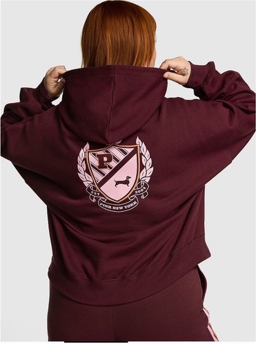 UNDERCOVER Felpa con cappuccio maglione campus Victoria's Secret rosa edera grande logo cane bordeaux