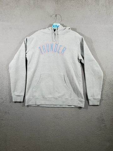OKC Thunder Hoodie Mens Medium Gray Fanatics Pullover Long Sleeve Stained Cover