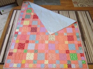 New USA Hand Made Full Size Quilt -Block Patchwork- 64"x83" - 1930's Kid Prints - Picture 1 of 9