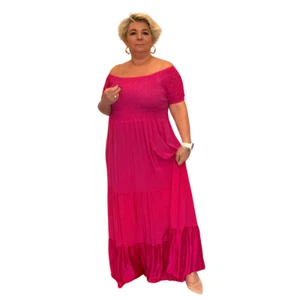 DAMENKLEID DAMEN ELASTISCH TOP LAGEN KURZARM MAXIKLEID SATIN SAUM - Bild 1 von 9
