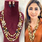 Bollywood Style Long Kundan Mala 3 Line Necklace Wedding Indian Jewelry Set New