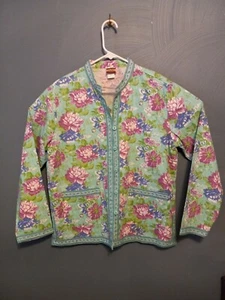 Tudor Court Medium Green, Pink Floral Button Jacket Tapestry Mandarin Collar VTG - Picture 1 of 7