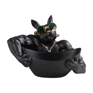 Muscle Bulldog Key Holder Figurine Resin Storage Box Decor for Study (black) - Picture 1 of 5