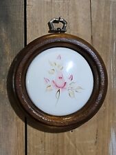 Vintage Lasting Products Wood Porcelain Wall Hanging Handpainted Rose Brass Hang