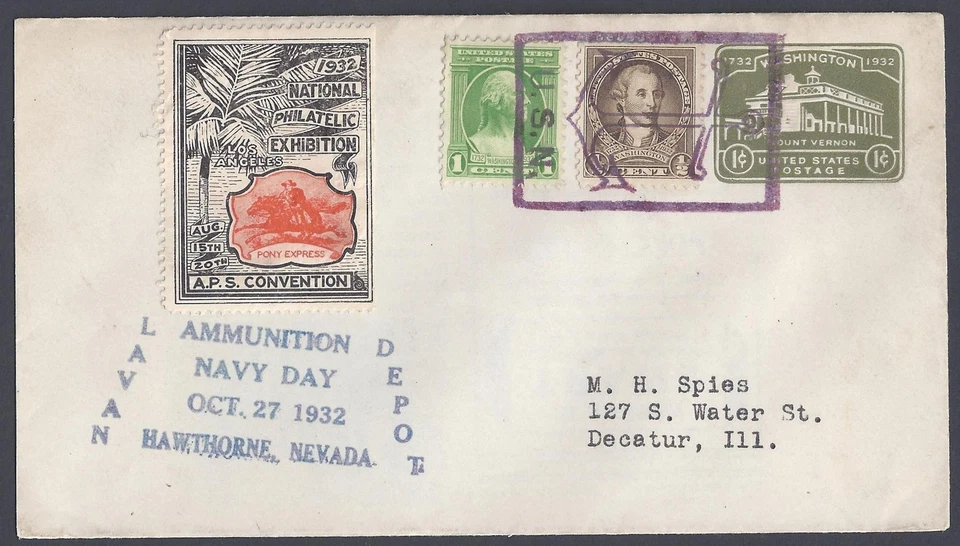 US 1932 NAVY DAY W/ RARE ANCHOR CANCEL IN VIOLET NAVAL DEPOT IN HAWTHORNE NEVADA - Image 1 of 1