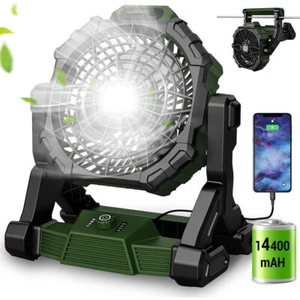 16 inch Cordless Rechargeable Fan w/ LED Light for Camping, Outside, Jobsite Fan - Picture 1 of 8