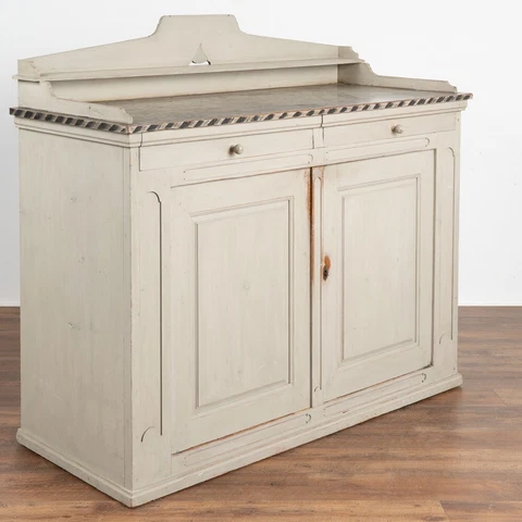 Antique Gustavian Gray Painted Tall Sideboard Buffet Server from Sweden c Cover
