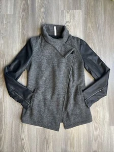 Fabletics Milano Gray Black Faux Leather Zip Sleeve Wrap Moto Jacket Size M - Picture 1 of 6
