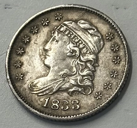 1833 Capped Bust Half Dime 5c Lightly Cleaned Obverse Cover