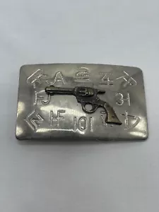 Cintura vintage Chambers Belt Co. fibbia revolver marchi mucca made in USA - Foto 1 di 6