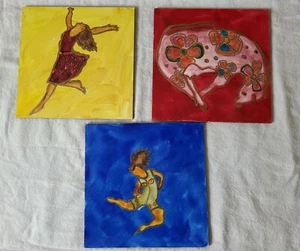 Three Hand Painted 6 by 6-inch Square Piece of Art on Aquabord - Picture 1 of 7