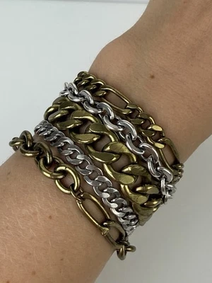 "Pulsera Silpada KR 5 cadenas latón dos tonos 7"" gruesa retirada" Foto 1 de 4