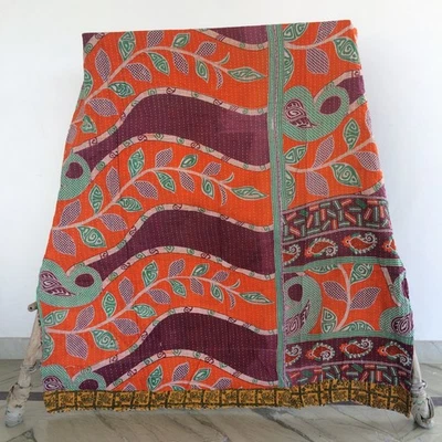 Vintage Indian Kantha Throw Single Quilt Handmade 1 Pc Blanket Rally Gudari - Image 1 of 2