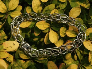 DOUBLE LAYERED LINK Sterling Silver .925 Twisted Center Link Bracelet (TF1145) - Picture 1 of 9