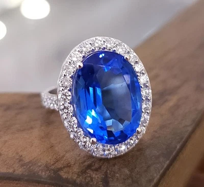 Anello in argento sterling 925 ovale zaffiro blu creato in laboratorio... - Immagine 1 di 4