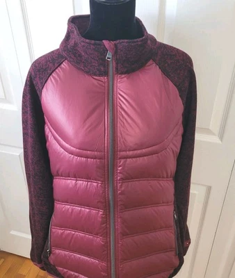 Chaqueta acolchada London Fog para mujer con relleno de plumón talla XXL bolsillos mangas tejidas borgoña Foto 1 de 4