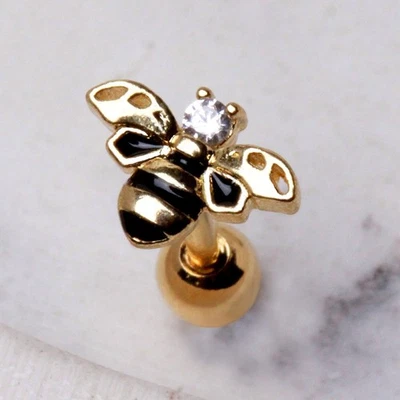 Yellow Gold Plated Jeweled Bumblebee Cartilage Earring - Image 1 of 3