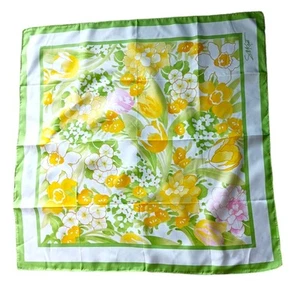 Sciarpa donna vintage Avon floreale giallo brillante verde mandarino primaverile tulipani - Foto 1 di 6