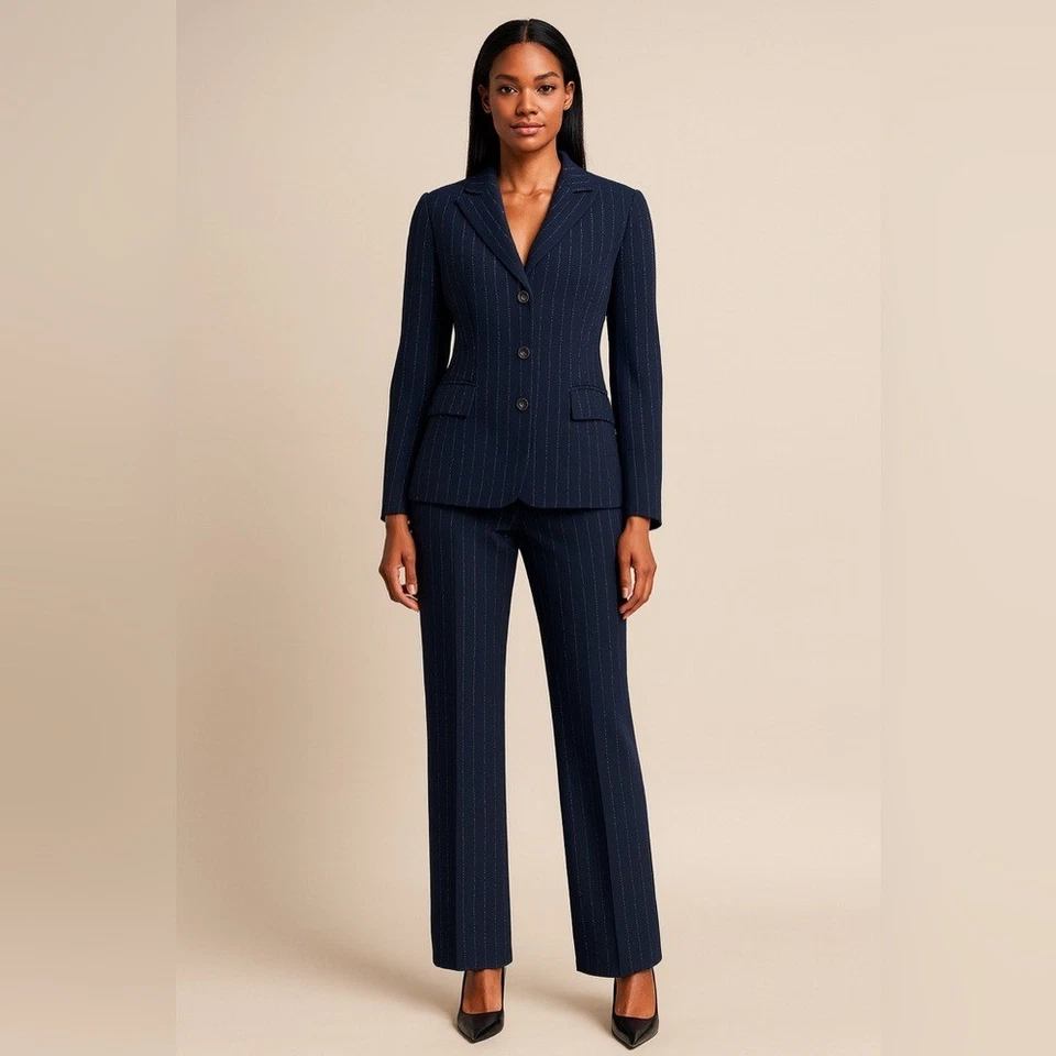 Traje Kasper Petite azul marino con rayas Foto 1 de 4