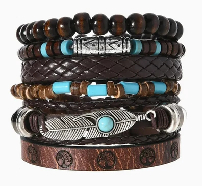 6PCS Retro Punk Braided Western Cowboy Style Bracelets Adjustable Unisex Gifts - Image 1 of 4