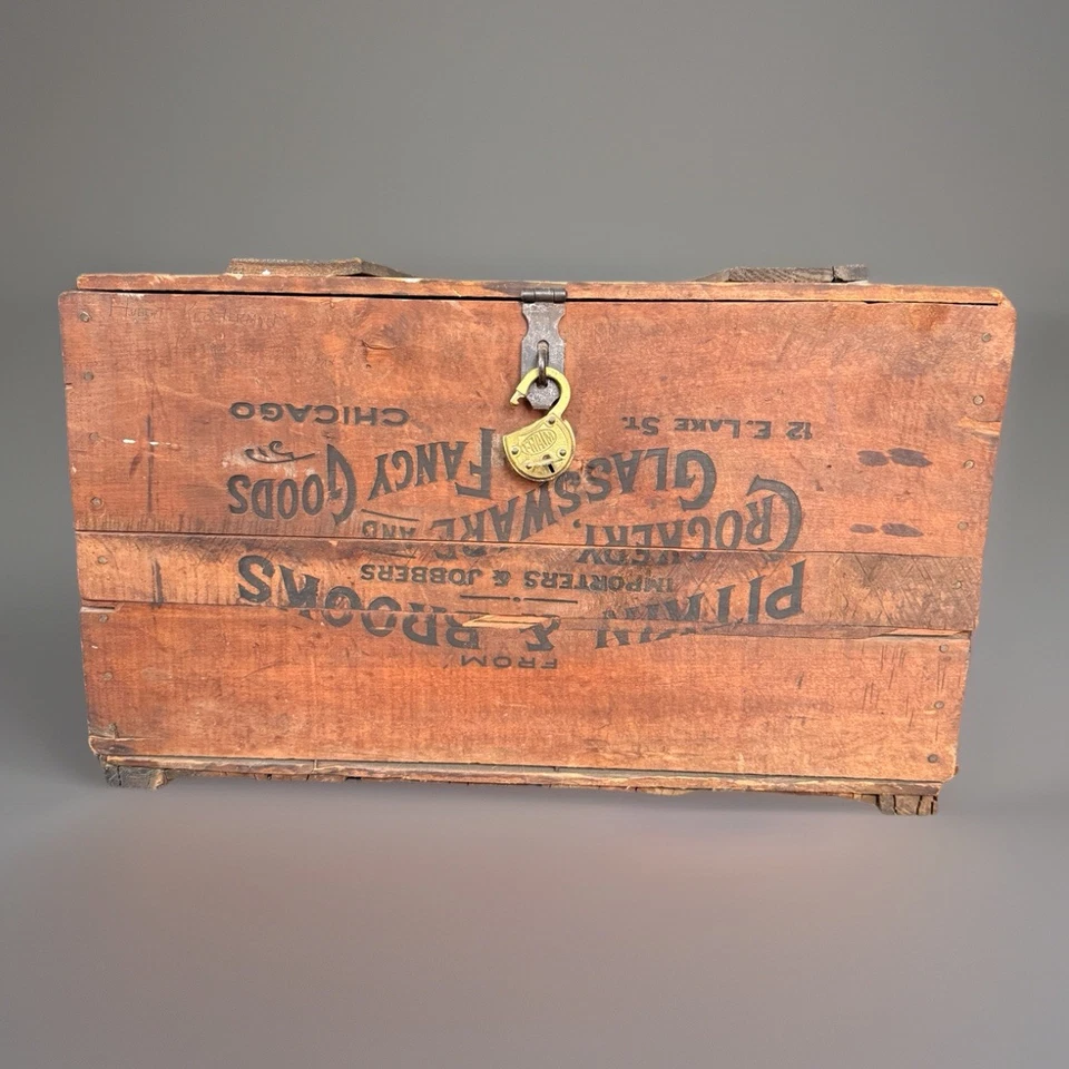 Early 1900s Pitman & Brooks Chicago Wooden Shipping Crate w/ Hinged Lid 18x24x15 - Image 1 of 4