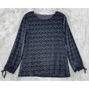 Talbots Blouse Womens Medium Petite Velvet Floral Whimsigoth Goth Witchy Tie - Picture 1 of 9