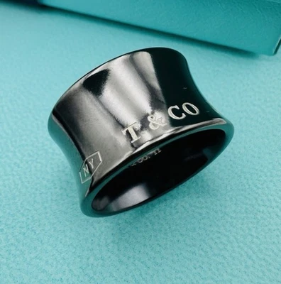 NEW - Tiffany & Co. Titanium 1837 Concave Black Wide Band Ring Sz 7 - Image 1 of 4