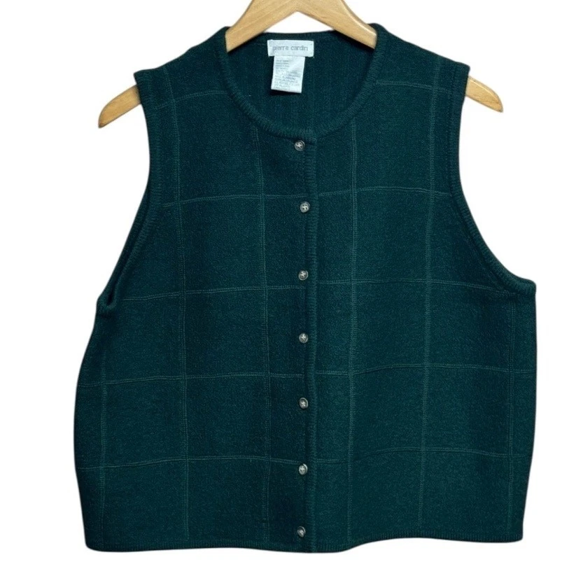 Vintage Pierre Cardin Green Wool Button Up Sweater Vest Size X-Large  - Image 1 of 4