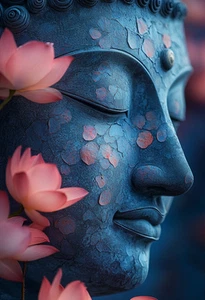 Canvas Art Pink Lotus Flower Blue Buddha Wall Picture Poster Print - Picture 1 of 22