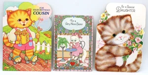 VINTAGE GREETING CARDS - Lot of 3 Cartoon Cats and Kittens Designs 70/80s Signed - Picture 1 of 5