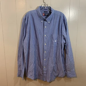 Chaps Easy Care Blue Striped Men's Long Sleeve Button Down Dress Shirt XL - Picture 1 of 9