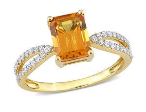 1.50 Carat (ctw) Madeira Citrine Ring in 14K Yellow Gold with Diamonds - Picture 1 of 5
