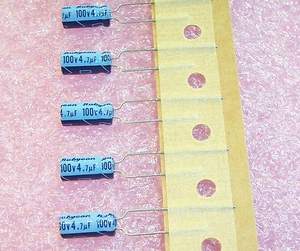QTY(50) 4.7uf 100V RADIAL ALUMINUM ELECTROLYTIC CAPACITORS 100TWSS4R7MTA RUBYCON - Picture 1 of 2