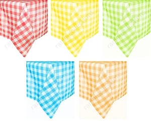 GINGHAM COTTON CHECK TABLE CLOTH COVER - Orange, Lilac, Sky Blue, Aqua, Black - Picture 1 of 6