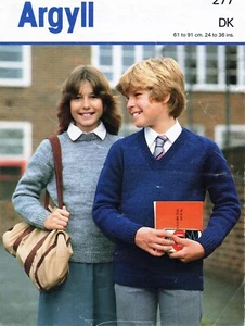 ~ Vintage 1970s Argyll Knitting Pattern For Child's School Jumpers ~ 24" ~ 36" ~ - Imagen 1 de 1