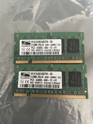 GENUINE PROMOS 1GB (2x512MB) DDR-2 PC2-6400 LAPTOP MEMORY V916764B24QCFW-G6 - Image 1 of 2