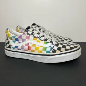 Girls VANS Old Skool Rainbow Checkerboard Low Top Sneakers / Size 3 - Picture 1 of 9