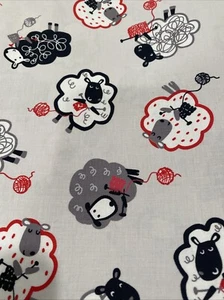Michael Miller Knit Together Fabric Knitting Sheep On Grey 2 Yards Continuous - Picture 1 of 5