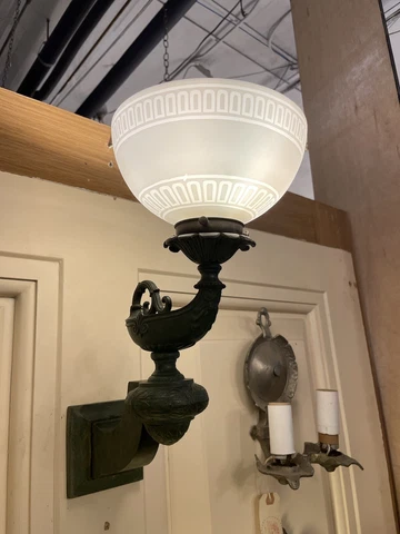 Antique Bronze Neoclassical Aladdin Lamp Single Light Wall Sconce Rewired Cover