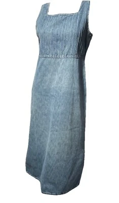 Vtg Studio Ease Denim Maxi Dress Sleeveless Side Slits Modest 100% Cotton Sz M - Image 1 of 4