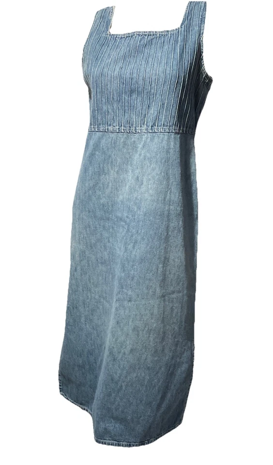 Vtg Studio Ease Denim Maxi Dress Sleeveless Side Slits Modest 100% Cotton Sz M - Image 1 of 4