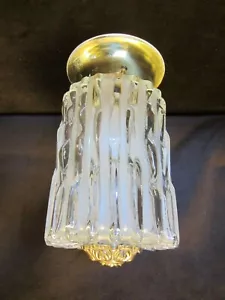 Lampada da soffitto vintage Progress vetro grosso con baldacchino in ottone anni '60 8,50"" T - Foto 1 di 7