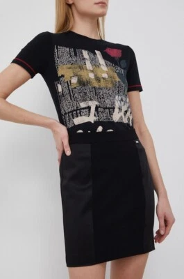 Armani Exchange Womens Skirt Black 10 UK Short Length Satin Panels - Image 1 of 4