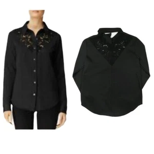 NWT Black J Brand Lula Long sleeve Button-Front Lace Shirt M - Picture 1 of 6