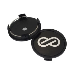 4 x 74 mm Enkei Black Silver Logo Alloy Wheel Center Caps Hub Caps Rim Caps - Picture 1 of 2