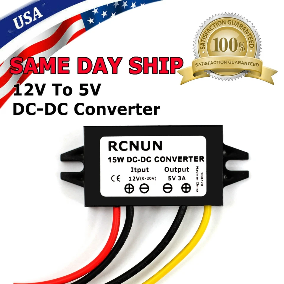 CUSTOM-SIGN Waterproof DC-DC Converter 12V Step Down to 5V Power Supply Module 3A 15W BLACK
