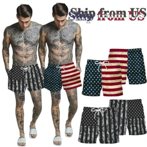Men's Summer Beach Pant Swimwear Swim Trunks Surf Board Shorts American USA Flag - Picture 1 of 6