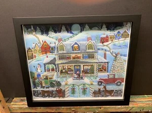 New Limited Edition Signed Numbered Art Print Glass Frame Christmas Village - Picture 1 of 2