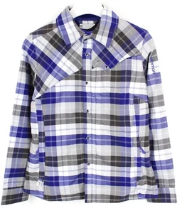 SALOMON Jacket Women's MEDIUM Snap Buttons Plaid Fluffy Lined Overshirt - Picture 1 of 8